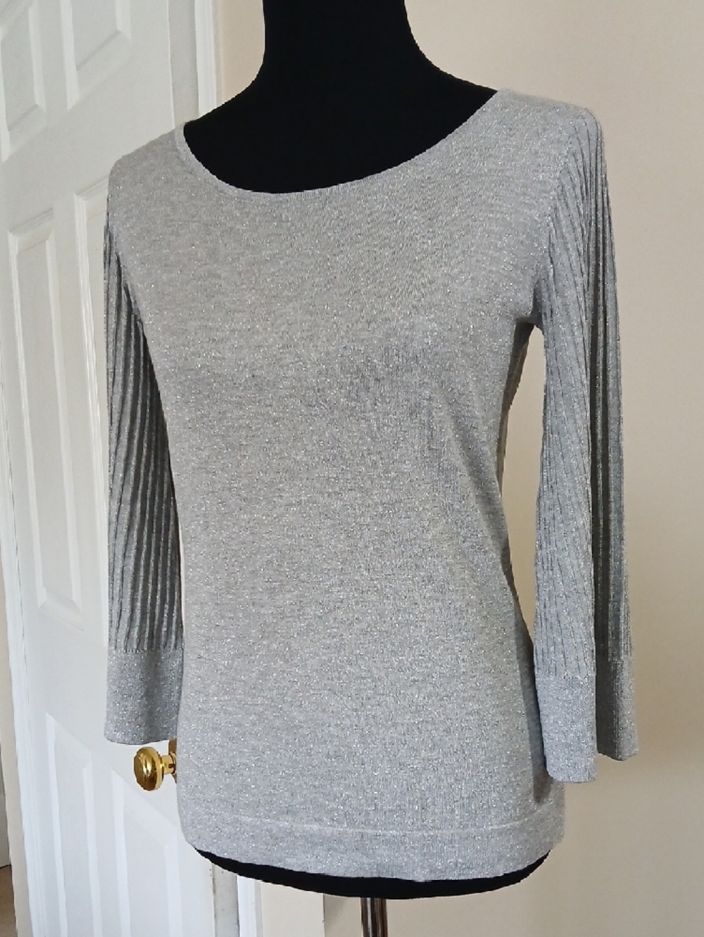 Talbots Silver Sparkle Long Sleeve Scoop Neck Top - Picture 10 of 10